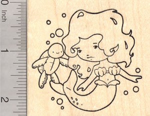 Mermaid Rubber Stamp, with Sea Turtle, Folklore, Mythology, Legend, Sea Siren