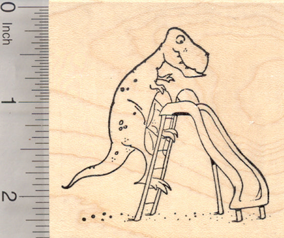Dinosaur on Playground Slide Rubber Stamp, Tyrannosaurus Rex