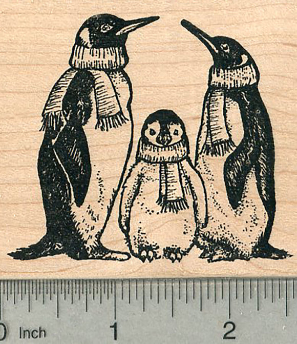 Holiday Emperor Penguins Rubber Stamp, in Christmas Scarves