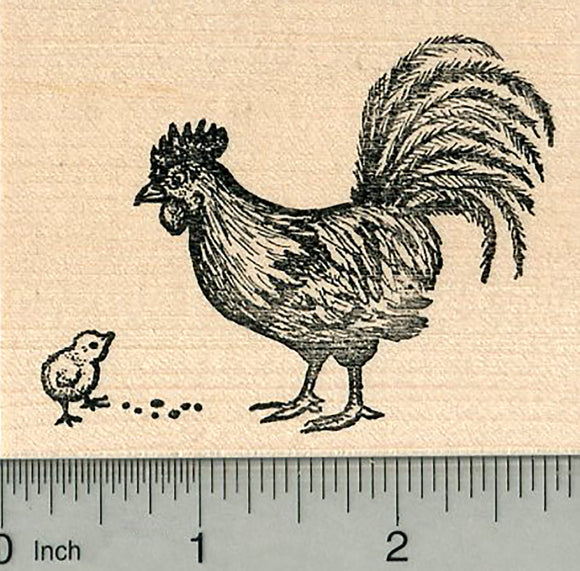 Rooster and Chick Rubber Stamp, Father's Day Series