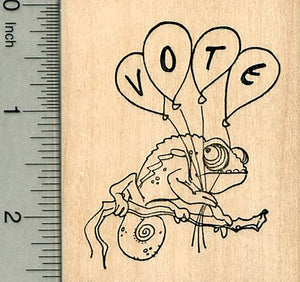 Vote Rubber Stamp, Chameleon with Balloons