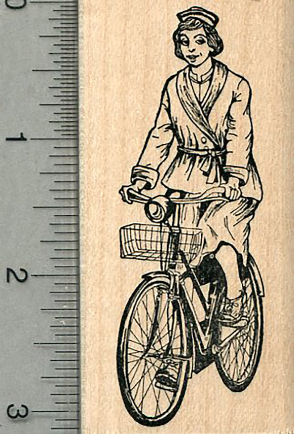 Bicycling Nurse Rubber Stamp, Nursing is like Riding a Bike Series #2