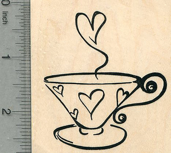 Valentine's Day Rubber Stamp, Hearts Tea Cup