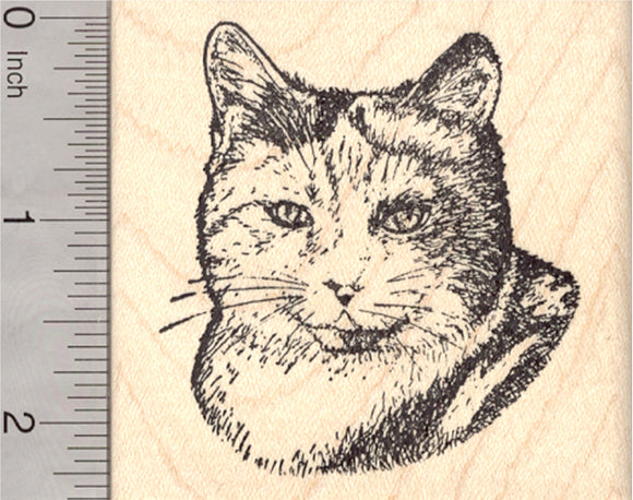 Calico Cat Rubber Stamp, Feline Face