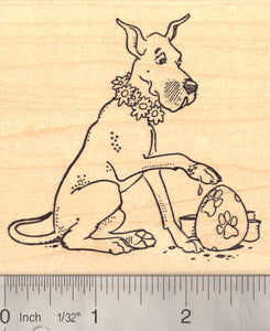 Easter Great Dane Rubber Stamp, Paw Painting Eggs