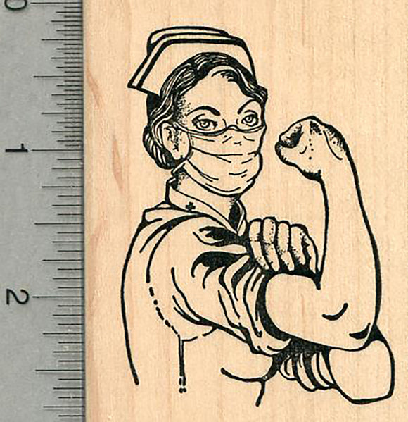 Nurse Rubber Stamp, Rosie the Riveter Pose 2 3/4