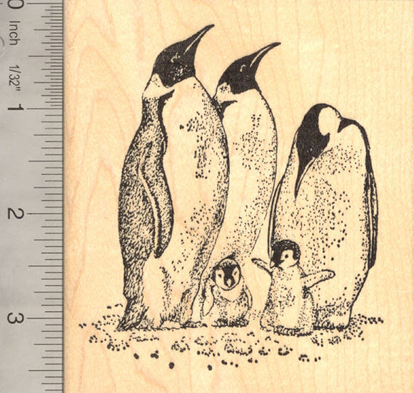 Emperor Penguins with Chicks Rubber Stamp