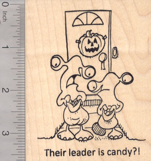 Halloween Alien Trick or Treat Rubber Stamp, Their Leader is Candy?