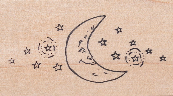 Moon and Stars Rubber Stamp, Celestial, Man in the moon