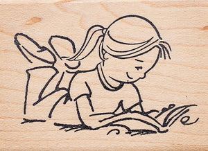 Girl Reading Rubber Stamp