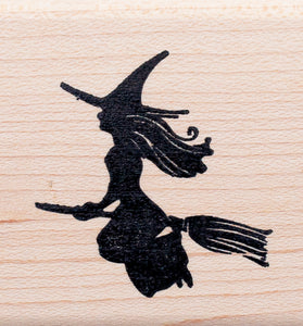 Flying Witch Rubber Stamp, Silhouette
