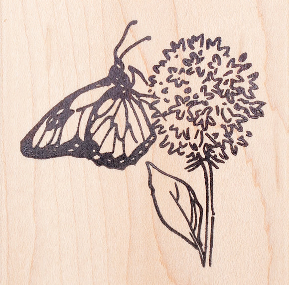 Monarch Butterfly Rubber Stamp, on Milkweed