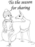 Unmounted Tis the Season Rubber Stamp, Deer and Snowman, Holiday or Christmas umQ5201