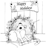 Unmounted Happy Holidays Mouse Rubber Stamp, with Christmas Decorations umQ5209