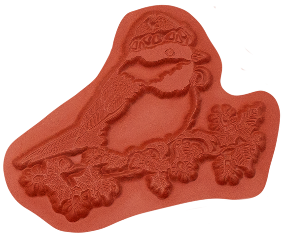Unmounted Christmas Chickadee Rubber Stamp, Black Capped Bird in Santa Hat with Christmas Lights umL5314