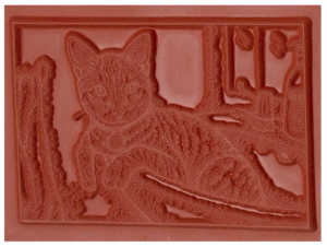 Unmounted Tabby Cat Rubber Stamp, Domestic Orange or Gray Short-haired, in Bathroom Sink umM6111