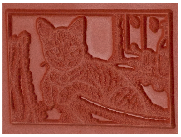 Unmounted Tabby Cat Rubber Stamp, Domestic Orange or Gray Short-haired, in Bathroom Sink umM6111