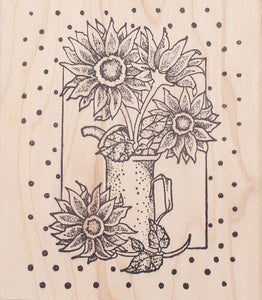Sunflower Vase Rubber Stamp, Large Floral