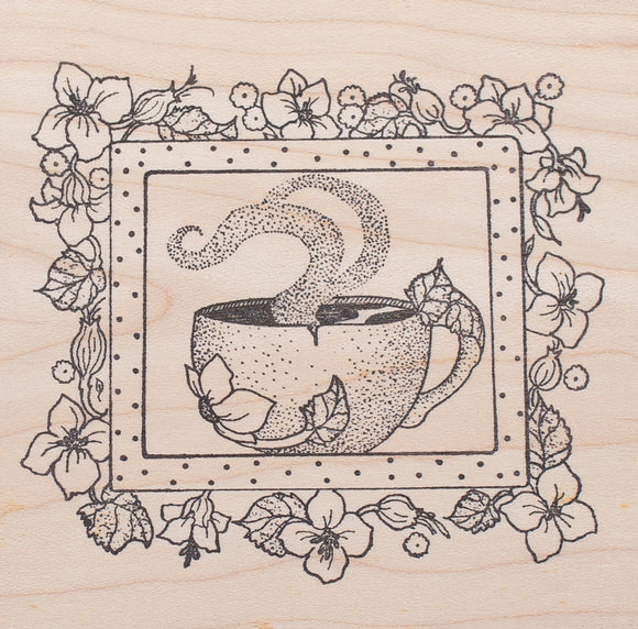 Floral Coffee Rubber Stamp