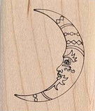Crescent Moon Rubber Stamp, with Face
