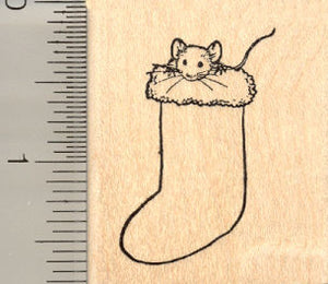 Christmas Rat Rubber Stamp, Mouse in Stocking