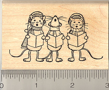 Christmas Caroling Mice Rubber Stamp, Singing Rats