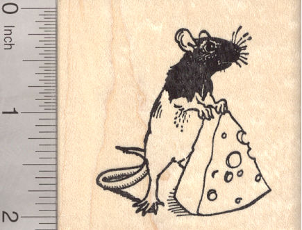 Hooded Rat Rubber Stamp, with Cheese