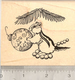 Christmas Chipmunk Rubber Stamp, with Ornament