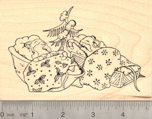 Christmas Mice Rubber Stamp, Sleeping Peacefully