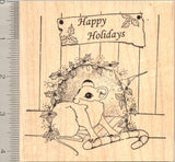 Happy Holiday Mouse Rubber Stamp, Christmas theme