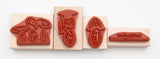 4 Pc. Peanut Rubber Stamp Set (Complimentary, Graduation, Mustache) Wood Mounted