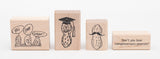 4 Pc. Peanut Rubber Stamp Set (Complimentary, Graduation, Mustache) Wood Mounted