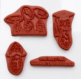 4 Pc. Peanut Rubber Stamp Set (Complimentary, Graduation, Mustache) Wood Mounted