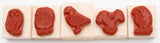 5 Piece Tiny Rubber Stamp Set (Owl, Turkey, Goose, Eagle, Rooster) Wood Mounted