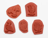 5 Piece Tiny Rubber Stamp Set (Owl, Turkey, Goose, Eagle, Rooster) Wood Mounted