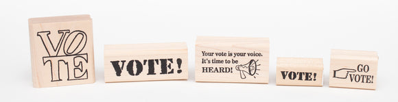 5 Piece Voting Rubber Stamp Set Wood Mounted