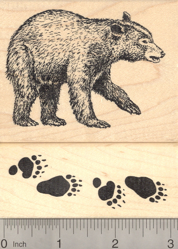 2 Piece Black Bear and Tracks Rubber Stamp Set