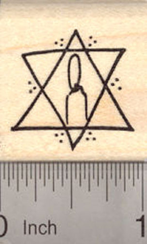 Star of David Candle Rubber Stamp, Hanukkah, Chanukah Festival of Lights