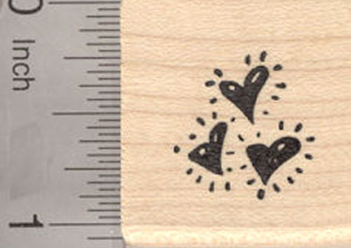 Trio of Hearts Rubber Stamp, Valentine's Day