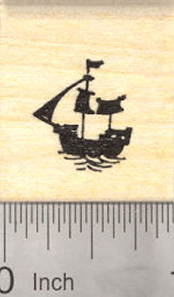 Tiny Ship Rubber Stamp, Sailing Silhouette, Galleon