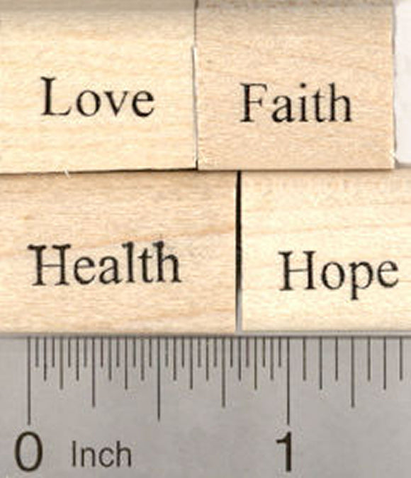 4 Piece Blessings Rubber Stamp Set: Love, Faith, Health, and Hope