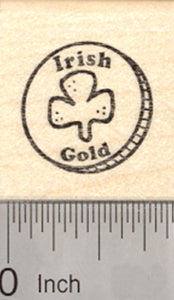 St. Patrick's Day Coin Rubber Stamp, With Shamrock, Leprechaun Irish Gold