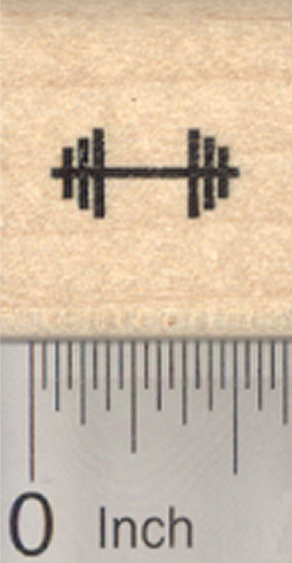 Tiny Barbell Rubber Stamp, .5 inch long, Mark Your Calendar or Activity Log