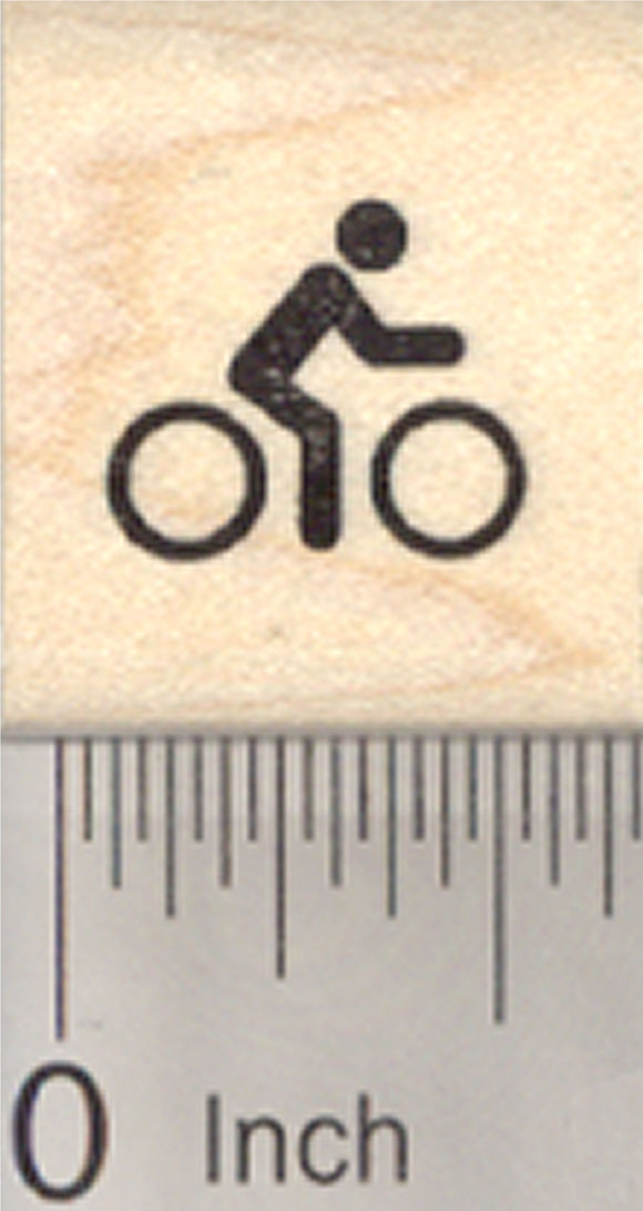 Tiny Bicycle Rider Rubber Stamp, .5 inch, Mark your Calendar or Activity Log