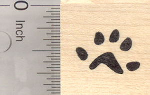 Mouse Paw Print Rubber Stamp, Five Toes, Rear Foot