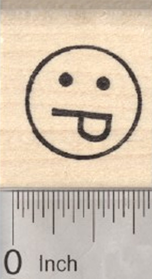 Smiling Face Rubber Stamp, with Tongue Out, .75 inch Emoji