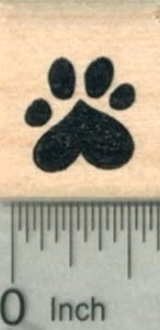 Small Heart Paw Print Rubber Stamp, Dog, Cat Valentine Series .5 inch Wide
