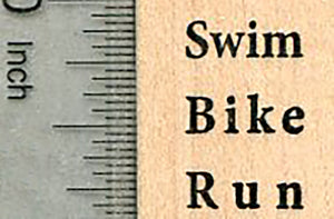 Triathlon Word Rubber Stamp, Swim Bike Run, Small