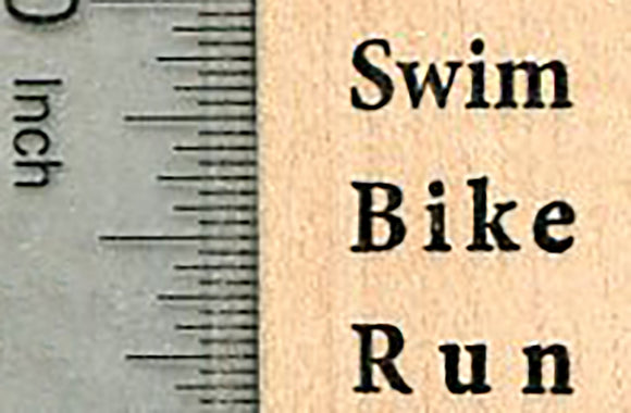 Triathlon Word Rubber Stamp, Swim Bike Run, Small