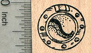Porthole Rubber Stamp, with Squid Tentacle, Nautical Travel Series